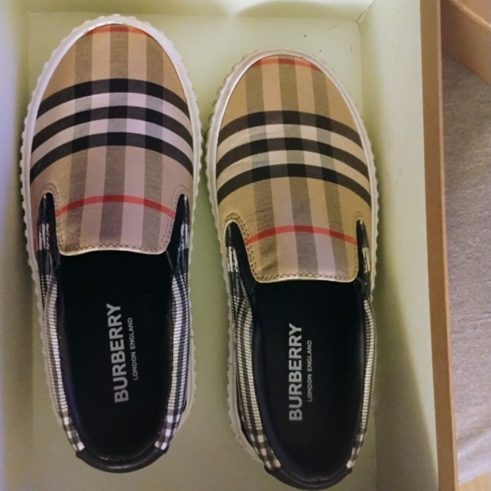 Burberry Kids Tan Plaid Slip-On Sneakers
